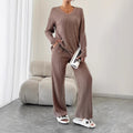 Influencer's choice:  fall/winter ribbed knit brushed cotton loungewear set - versatile for home or out, cross-border fashion casual
