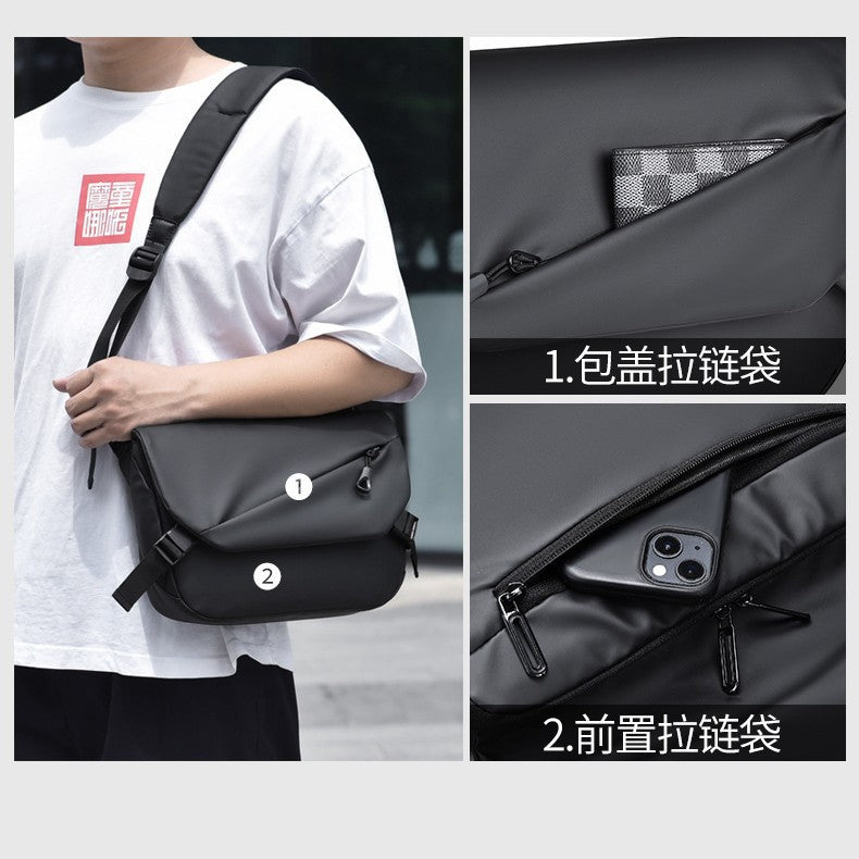 Cross-border new men's large-capacity casual bag, outdoor sports fashion leather film, shoulder messenger bag, one piece will be sent on behalf of others.