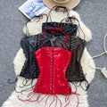 European and american pure lust style sling tube top vest women's summer strap waist pu leather retro fried street hot girl tops trendy