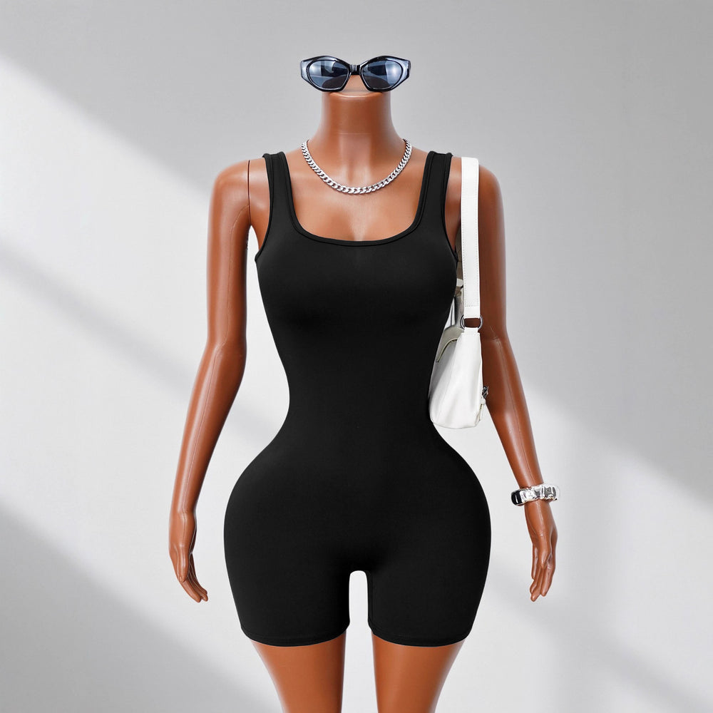 Personalized american summer sports style u-shaped backless jumpsuit cross-border women's tight high elastic yoga jumpsuit