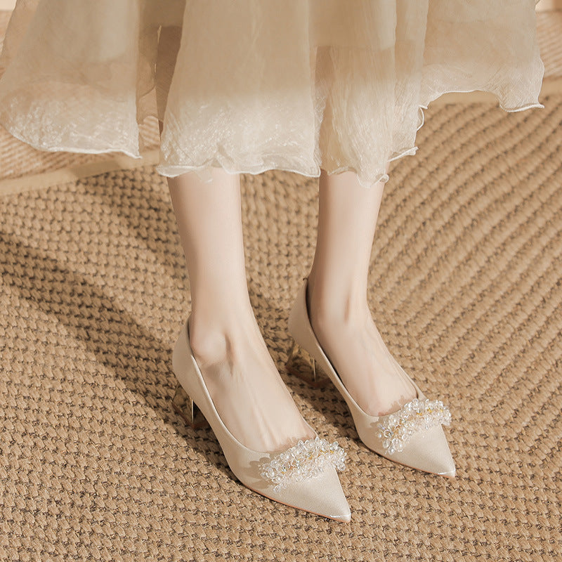 Factory customized stiletto pointed-toe suede rhinestone pumps - european & american style work shoes for women