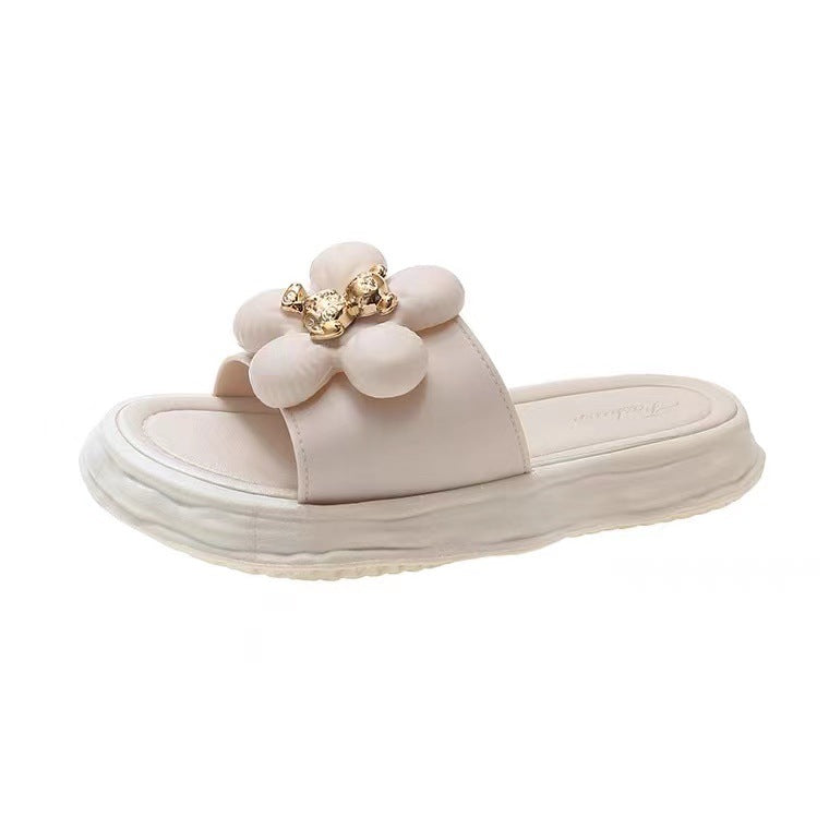 Three-dimensional flower sandals and slippers for women outwearnew arrivalfashion fairy style platform bottomthick sole seaside vacation beach shoes for women