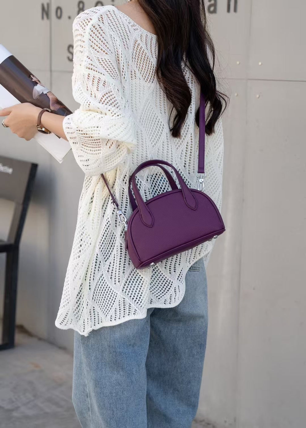 Retronew arrival genuine leather women's bag cross-border first layer cowhide boston bowling bag niche style shoulder crossbody satchel bag