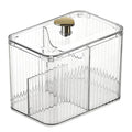 Cosmetic organizer box - cotton swabs, cotton pads, makeup sponges, makeup brushes - desktop storage with lid, divided compartments, transparent organizer