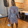 supply customclassy rhinestone mesh elastic european and american african sexy silmlong sleevesdressin stock