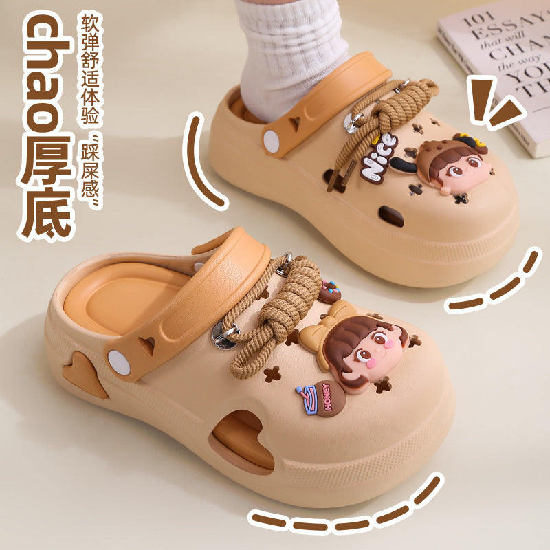 Summer height-increasing beach shoes and sandals, independent best selling2025 student fashion outwear, thick-soled crocs for women