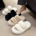 Fall/winter 2025 new fuzzy slippers for women - stylish outdoor wear, plush thick-soled slippers, korean style criss-cross strap home cotton slippers