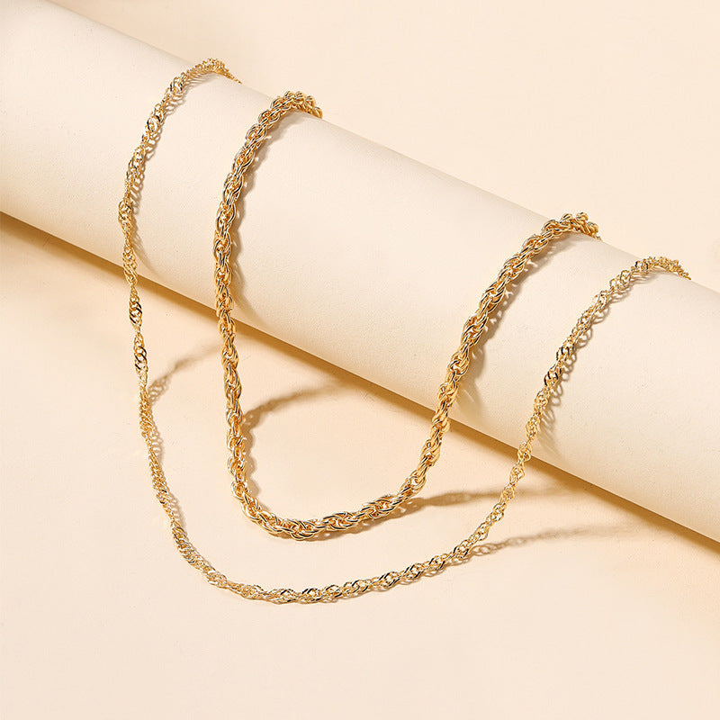 Wholesale braided chain necklace - european & american style, minimalist alloy, unisex, niche, cool & edgy, double layered, choker necklace