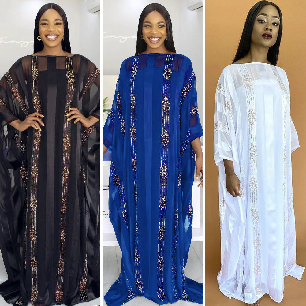 supply of export  african plus size women's clothing heavy industry hot diamond dress with suspender headscarf