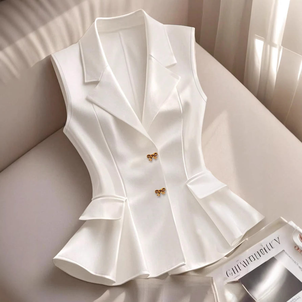Amazon fashion cross-border women's sleeveless waist ruffles hem elegant work clothing vest