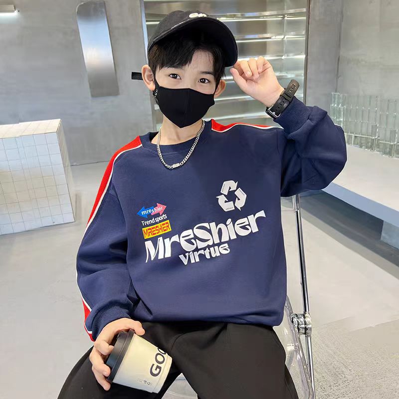 Boys' long-sleeve crew neck t-shirt - new spring/autumn  collection - stylish, casual base layer/sweatshirt for mid-to-large children - korean style