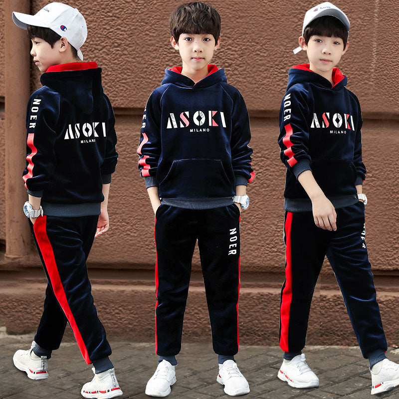 Boys' fleece-lined tracksuit set - new  winter collection: stylish and trendy two-piece hooded set for toddlers, big kids, and teens - thickened for extra warmth