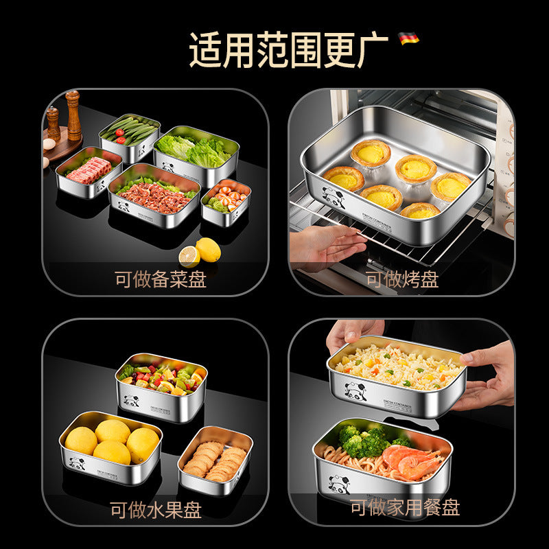 304 stainless steel crisper with lid large capacity refrigerator storage box food grade picnic portable box sealed lunch box