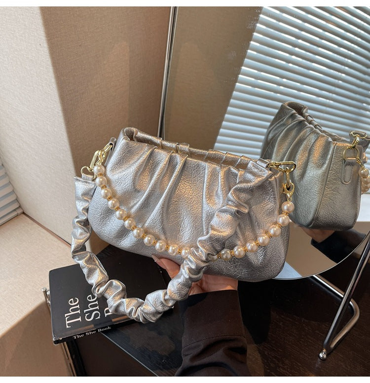 Cross-border large-capacity bag women's summer 2025 new casual messenger bag Korean version single shoulder underarm pleated cloud bag