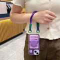 Creative card holder lanyard for apple 16 pro, cute purple monster phone case for iphone xr/12