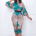 fashion african women's digital printing long sleeves waist bag hip professional style fashion dress special price