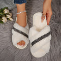 Wholesale autumn/winter new arrival criss-cross color chain rhinestone trendy fashion indoor home anti-slip warm soft fuzzy slippers