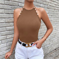 fashion  brown tight sleeveless knitting vest women's spring new style waist short inner elegant