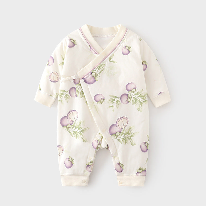 Babibele quilted jumpsuit thin cotton boneless khaki fall and winterpure cotton newborn 40g butterfly suit baby crawling suit