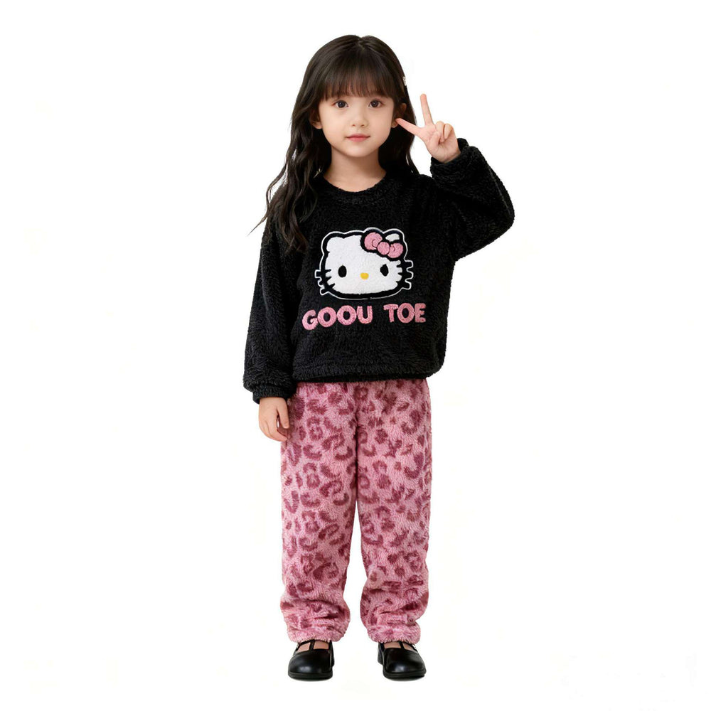 【matching family set】autumn/winter girls' leopard print half-fleece pajamas - new styles for older girls, wholesale winter home wear