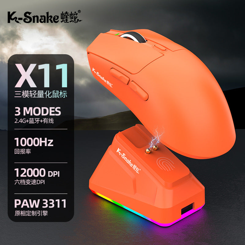 Viper x11 mouse lightweight esports gaming tri-mode wireless bluetooth mouse with charging rgb dock for desktop