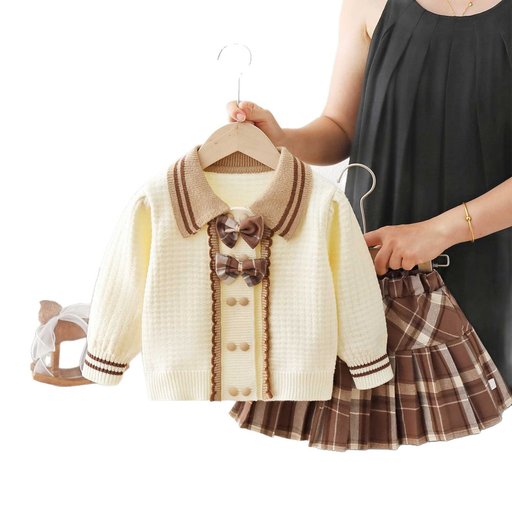 Girls' sweater set - new autumn/winter collection: adorable cartoon lace knit cardigan two-piece outfit for little girls