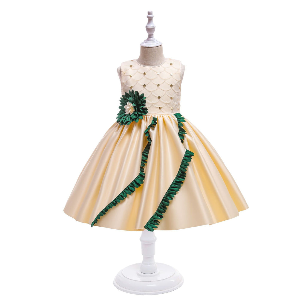 Export children's clothing satin kids dress princess dress girl's first birthday flower girl dress baby dress
