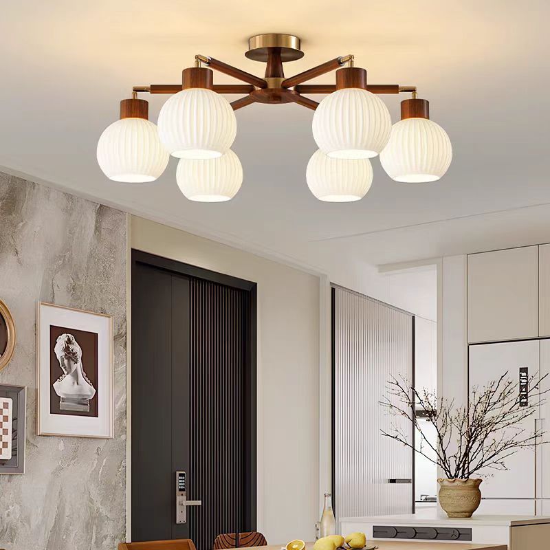 Living room lamp ceiling lamp luxury retro style new chinoiserie cream solid wood bedroom restaurant whole house lighting package combination