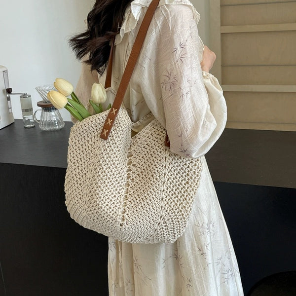 Lazy cotton thread woven bag summer new seaside vacation beach bag casual fashion versatile shoulder bag