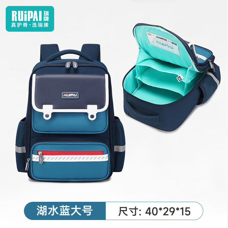 Rui brand children's schoolbags for men and women, grades one, two, three to six, large-capacity spine protection and burden reduction schoolbags, customized by primary school manufacturers