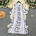 K-style polka dot pleated short-sleeved dress women's summerruffle sleeve round neck pleated skirtslimming lookelegantwork clothing skirt