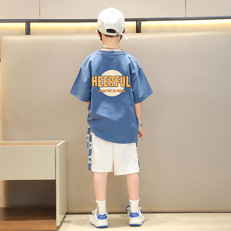 Kids fashionable short-sleeved shorts casualtwo-piece set boys sports suitnew arrivalchildren's summer wear