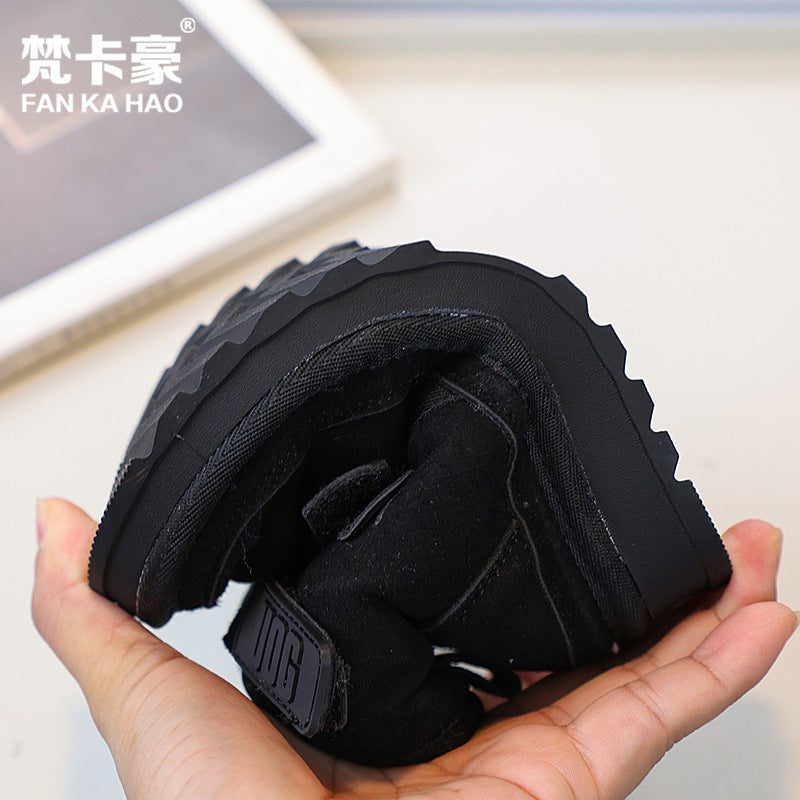 Kidsfleece-linedthickened snow boots autumn winternew arrivalfashion student cotton shoes boys and girls double velcro short boots