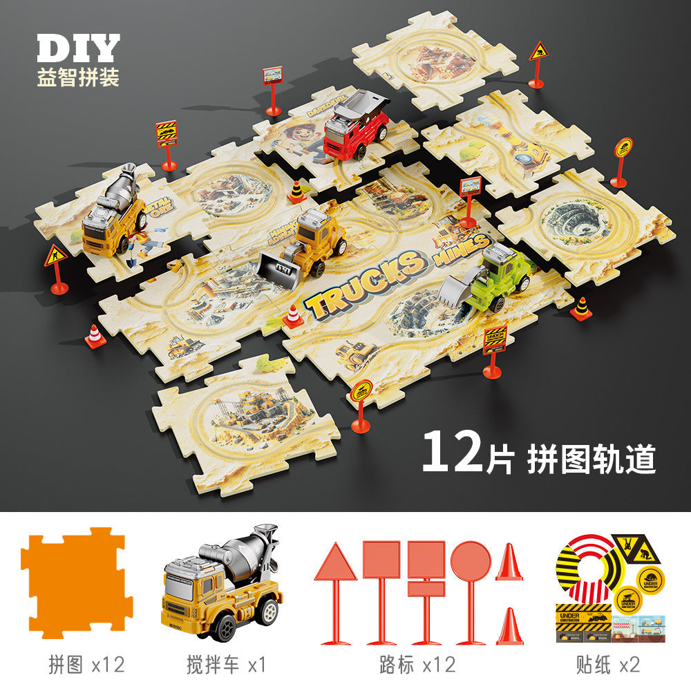 children's diy multifunctional electric vehicle educational toy for boys ages 3-6, construction vehicle model puzzle track car