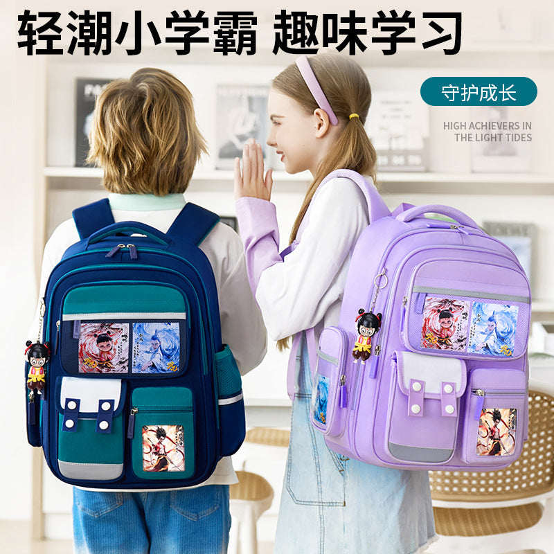 New nezha backpack for elementary school students, grades 1-6, lightweight, spine-protecting, load-reducing, large capacity for boys and girls