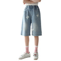 Girl hot diamond denim mid-pants summer style pants kids middle-aged and big kids shorts easiest for matchsummer thin half length pants