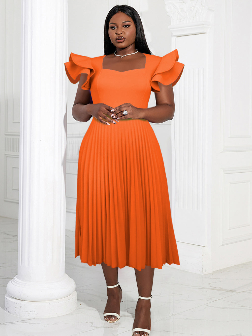 Am030117spring & fall purple square neck dress eleganceelegantcasualwork clothingpleated skirt dresses