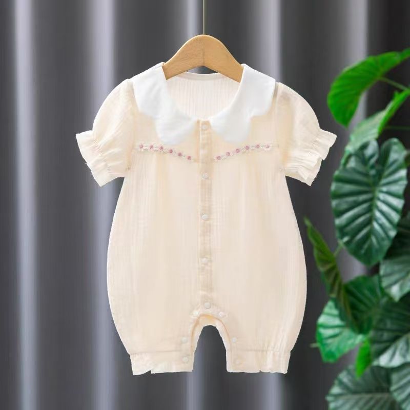Summer romper for baby girls, short-sleeve princess style, newborn outfit, super cute crawling suit for outdoor wear