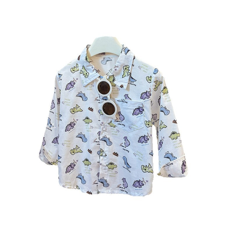 Kids' long-sleeve shirt new spring/autumn boys' shirt pure cotton turn-down collar top casual cardigan baby outerwear children's clothing