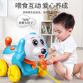 Kids' pull-along dog toy: educational, early learning, money bank, musical, light-up, crawling, interactive toy with touch-sensitive feeding feature