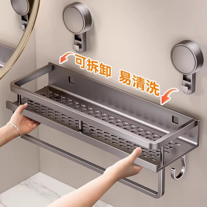 Suction cup shelf - wall mounted, no drilling required - bathroom & toilet organizer for vanity, washroom, and restroom