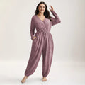 Amazon  cross-border plus size curvy women's clothing - women's long pants - women's deep v-neck tie-waist jumpsuit