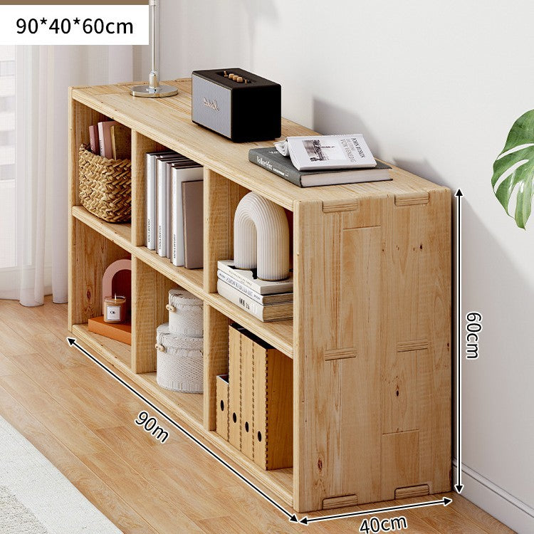 Solid wood bookshelf shelf floor-to-wall combination lattice cabinet living room kindergarten storage low household bookcase