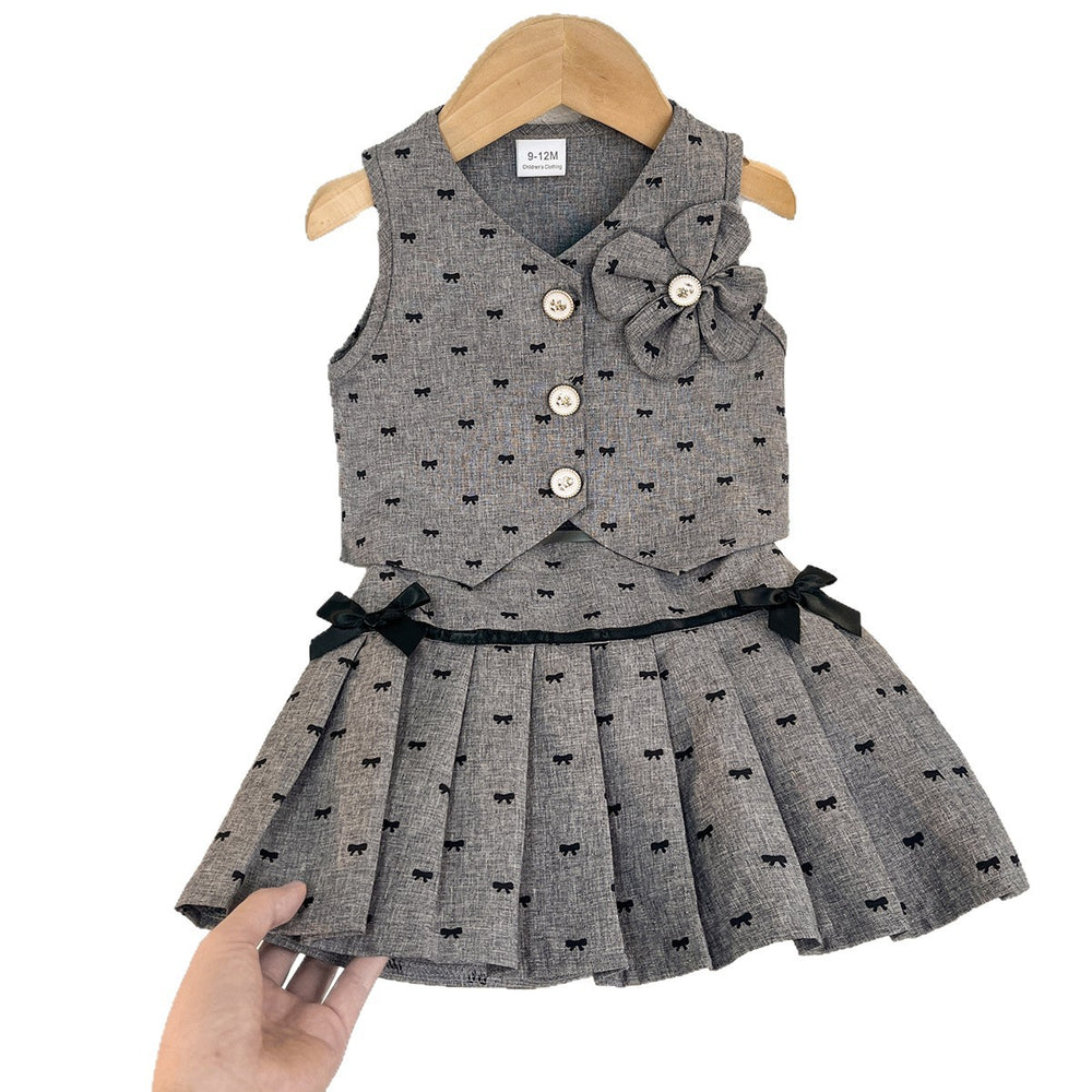 Kids clothing cross-border exclusive for european and american girls new arrival children's gray vest + skirt two-piece set