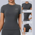 European and american style crew neck quick-dry yoga top t-shirt - slim fit, stretchy activewear for women - custom oem short sleeve fitness apparel