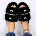 2024 new plus size indoor/outdoor flat pearl rhinestone butterfly cotton slippers - women's new fuzzy slippers
