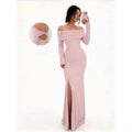 new autumn cross-border long-sleeve slit one-shoulder fashionable slim-fit elegant socialite sexy bodycon dress