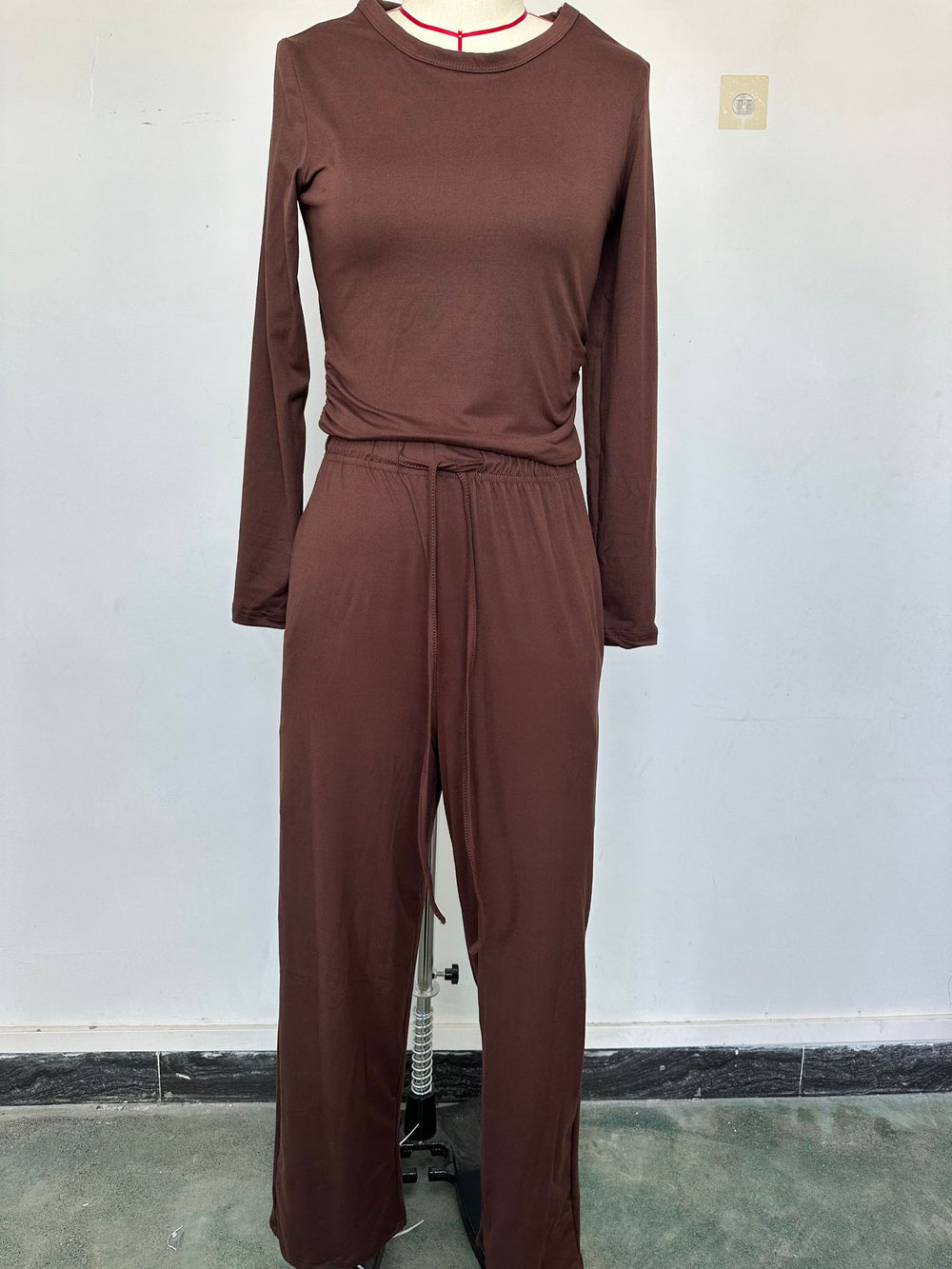 cross-border fashion  new product pure color casuallong sleevessuittopshigh waistloose pants sportswear