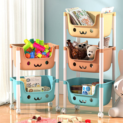 Mobile toy cart storage rack - multi-tier household organizer for books and sundries