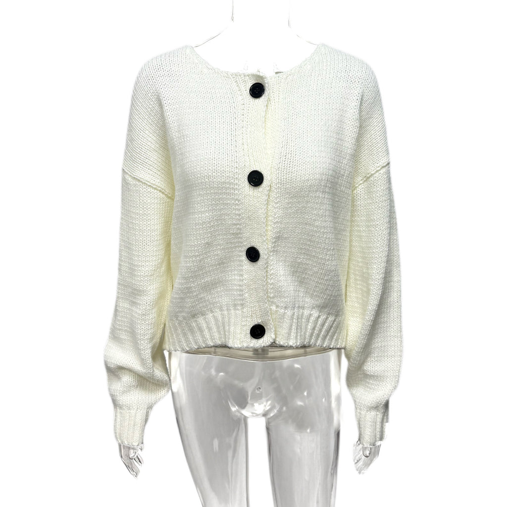 Cross-border Europe, America and 2025 new lazy style round neck single-row button loose fashion casual knitted cardigan wholesale